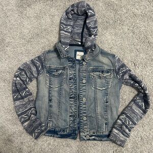 Mudd Blue Denim Jacket with Patterned Hood